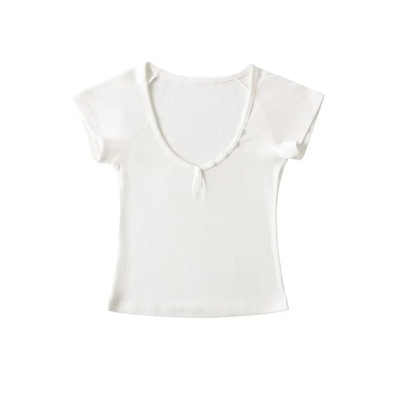 Women's V-Neck Button Short Sleeve T-Shirt Lightweight Breathable Loose Fit Sexy Tee Summer Elastic Waist Four-Way Stretch
