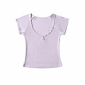 Women's V-Neck Button Short Sleeve T-Shirt Lightweight Breathable Loose Fit Sexy Tee Summer Elastic Waist Four-Way Stretch