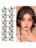 12//200pcs Y2K 4.2cm Silver Star Hair Clips for Girls Metal Snap Clip Hairpins Barrettes Hair Grip Jewel Hair Accessories