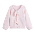 Women's Lace Bow Knit Cardigan, Crew Neck, Long Sleeve, Single Button, Soft Knitted Sweater Jacket, Autumn Daily Casual