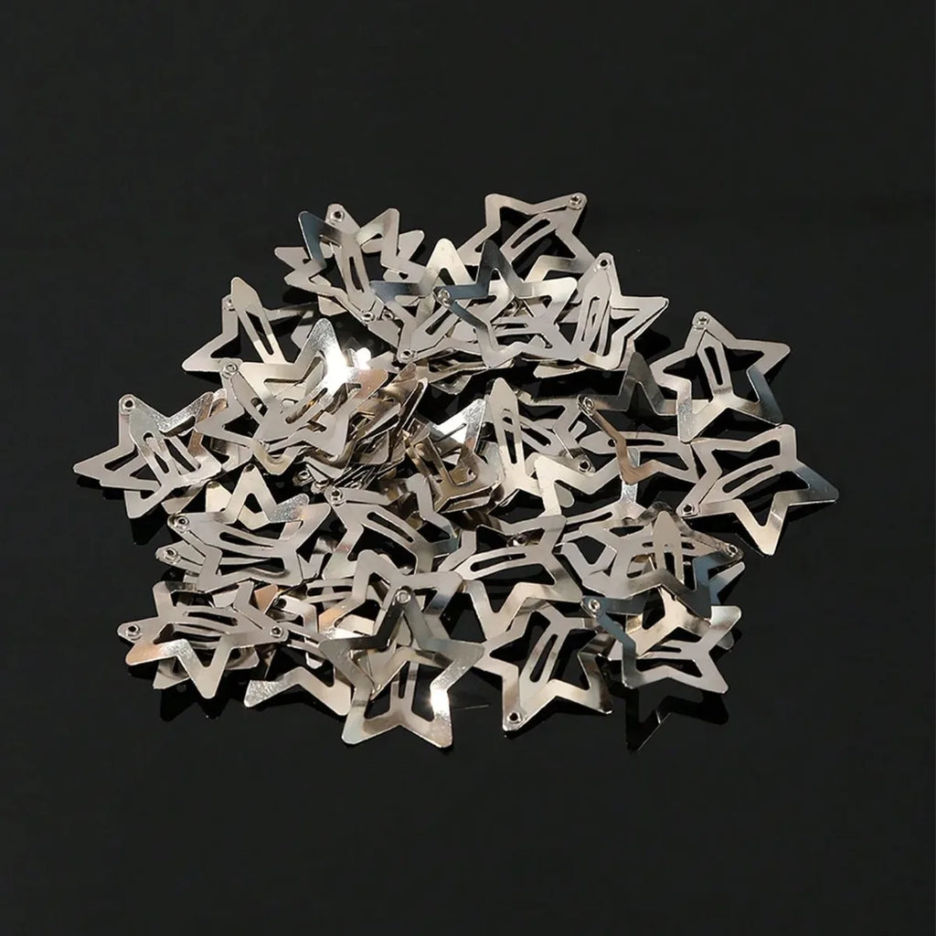 12//200pcs Y2K 4.2cm Silver Star Hair Clips for Girls Metal Snap Clip Hairpins Barrettes Hair Grip Jewel Hair Accessories