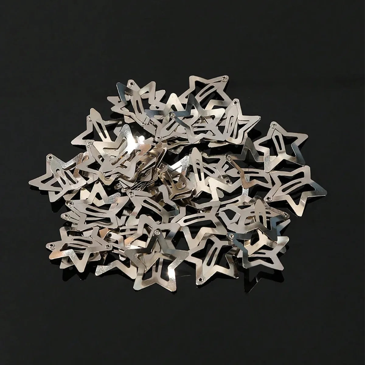 12//200pcs Y2K 4.2cm Silver Star Hair Clips for Girls Metal Snap Clip Hairpins Barrettes Hair Grip Jewel Hair Accessories