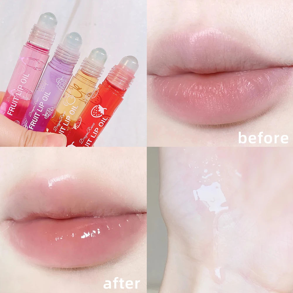 6 Pcs Hydrating Lip Glow Oil, Roll On Lip Gloss Set, Fruit Flavored Lip Gloss Set, Transparent Plumping Lip Gloss Natural Shiny,