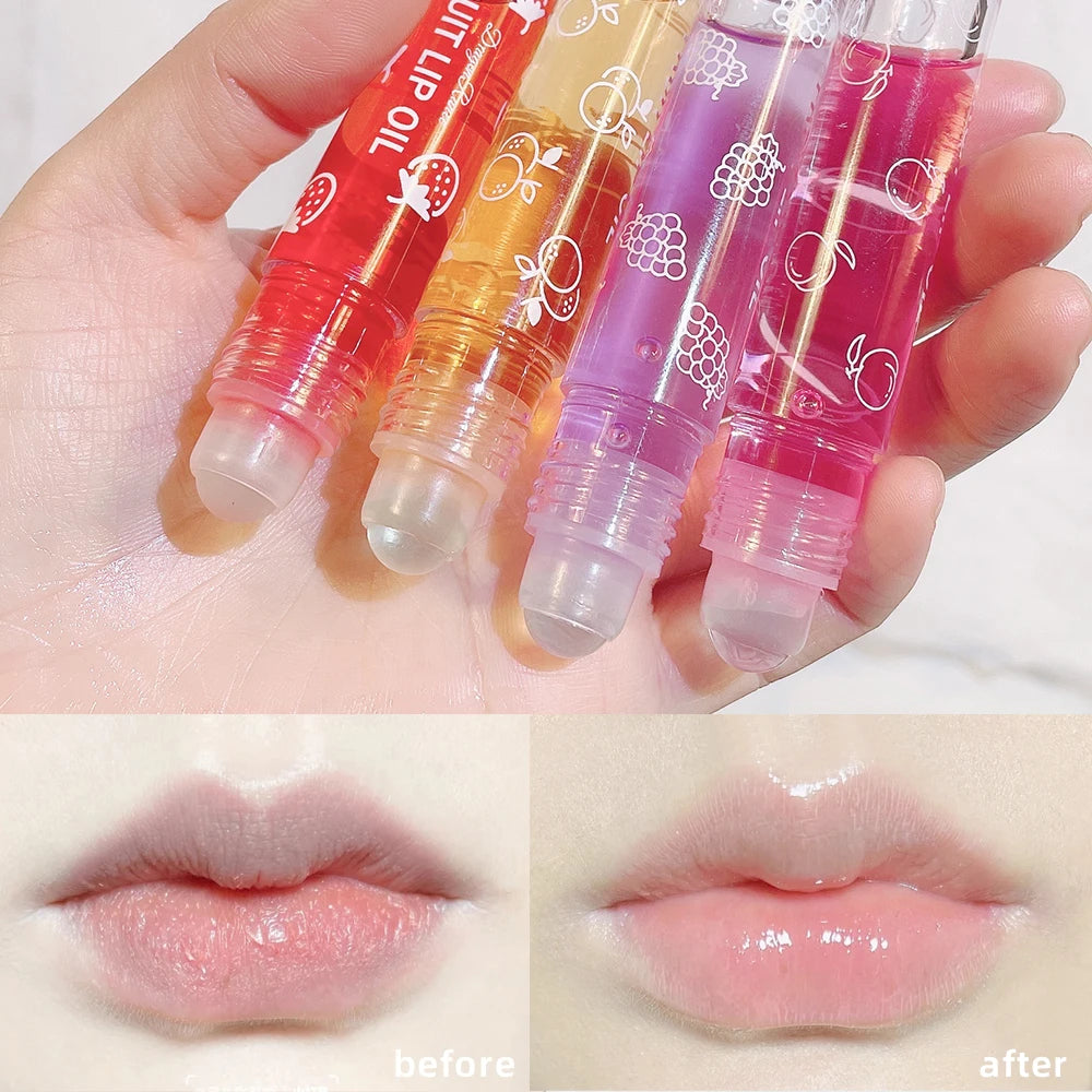 6 Pcs Hydrating Lip Glow Oil, Roll On Lip Gloss Set, Fruit Flavored Lip Gloss Set, Transparent Plumping Lip Gloss Natural Shiny,