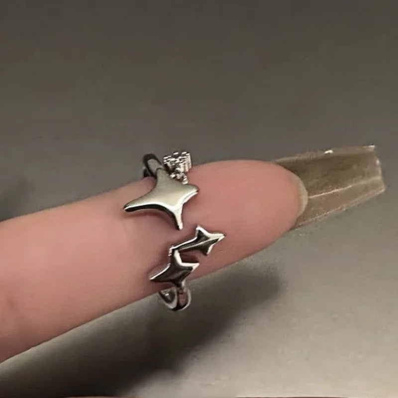 Vintage Irregular Cross Star Open Ring for Women Men Punk Gothic Sliver Color Adjustable Couple Rings Egirl Jewelry Gift