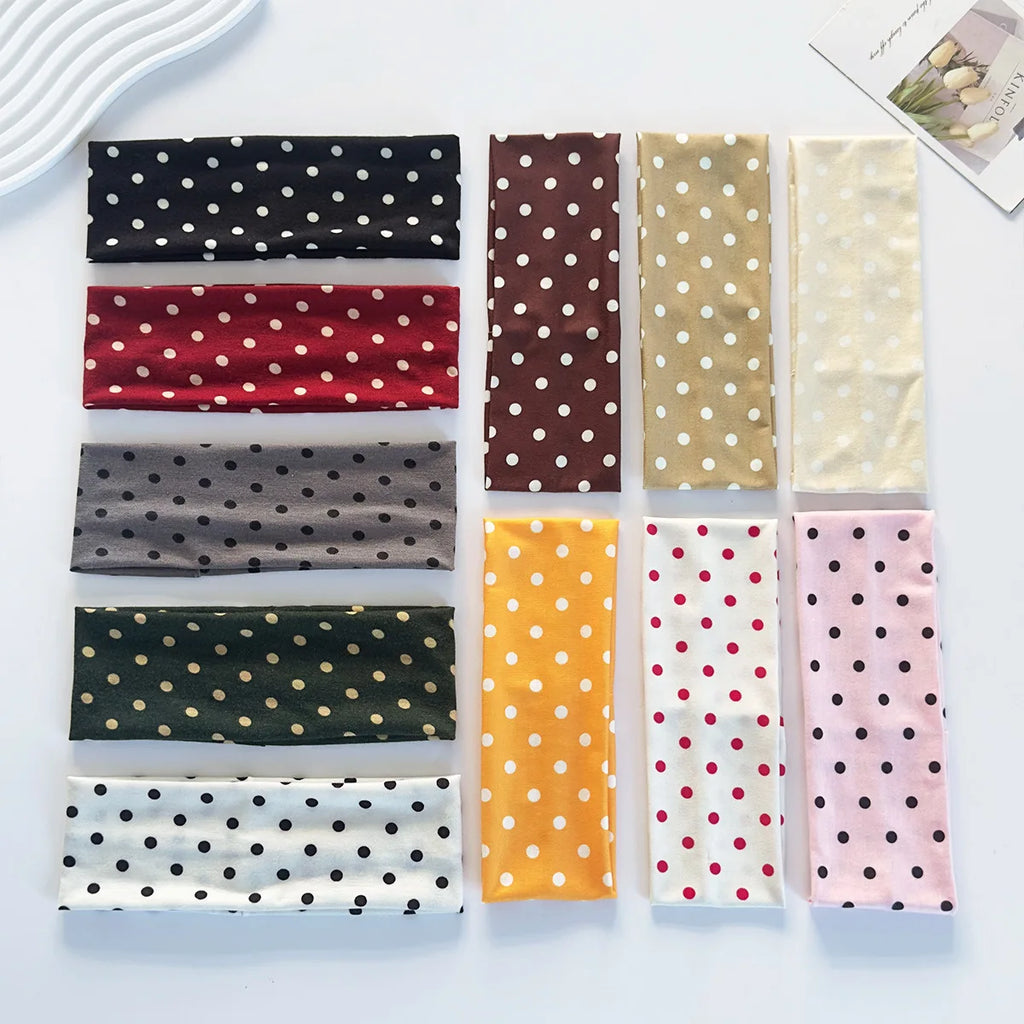 Y2K Retro Polka Dot Stretch Women Girl Headband Boho Style Fashiona Versatile Wide Headbands Yoga Sports Dating Hair Accessories