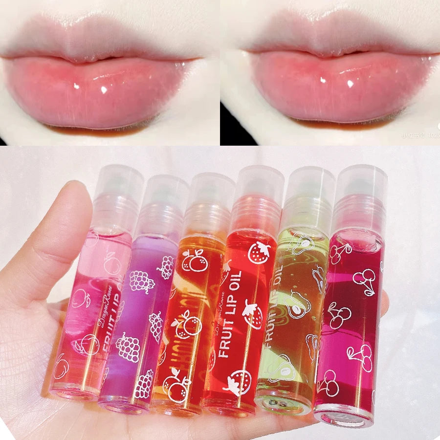 6 Pcs Hydrating Lip Glow Oil, Roll On Lip Gloss Set, Fruit Flavored Lip Gloss Set, Transparent Plumping Lip Gloss Natural Shiny,