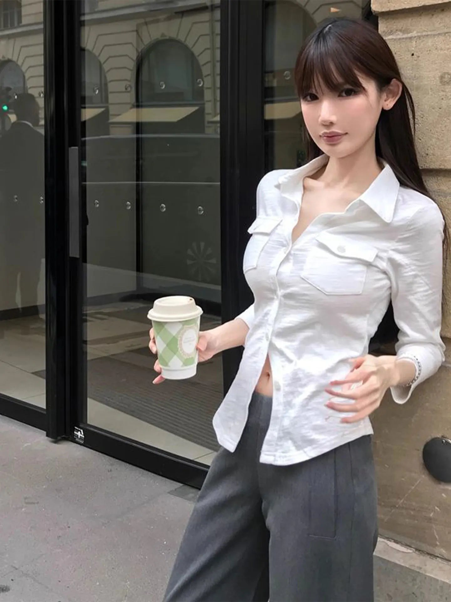 Slim Fit  Neck Shirt Women's Early Autumn Top Black Long Sleeve Commute Style Korean Version Regular Thickness Chinese Pr...