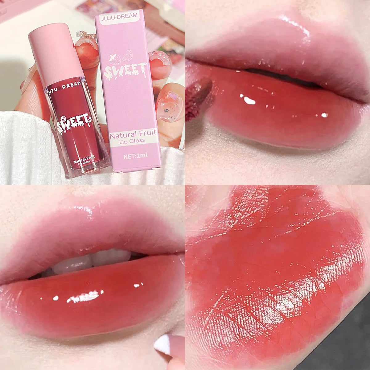 Watery crystal lip gloss Moisturizing Long-lasting color Full gloss Transparent ice cube lipstick Three colors available