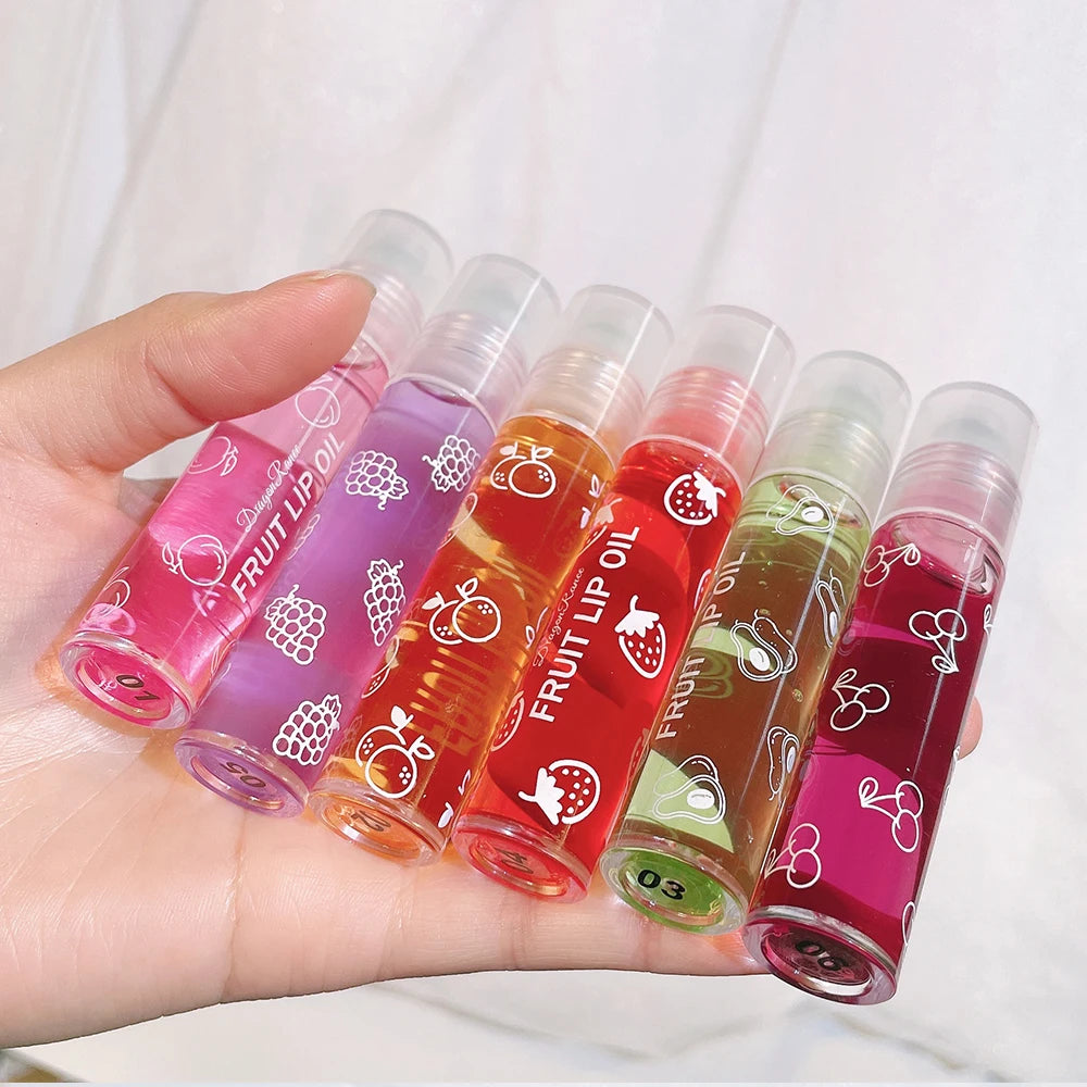 6 Pcs Hydrating Lip Glow Oil, Roll On Lip Gloss Set, Fruit Flavored Lip Gloss Set, Transparent Plumping Lip Gloss Natural Shiny,