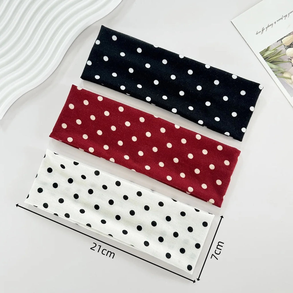 Y2K Retro Polka Dot Stretch Women Girl Headband Boho Style Fashiona Versatile Wide Headbands Yoga Sports Dating Hair Accessories