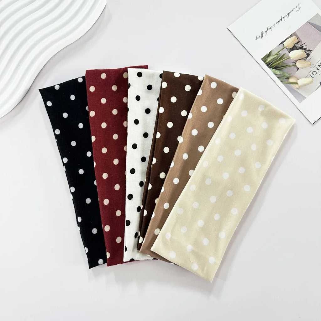 Y2K Retro Polka Dot Stretch Women Girl Headband Boho Style Fashiona Versatile Wide Headbands Yoga Sports Dating Hair Accessories