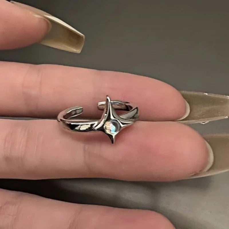 Vintage Irregular Cross Star Open Ring for Women Men Punk Gothic Sliver Color Adjustable Couple Rings Egirl Jewelry Gift