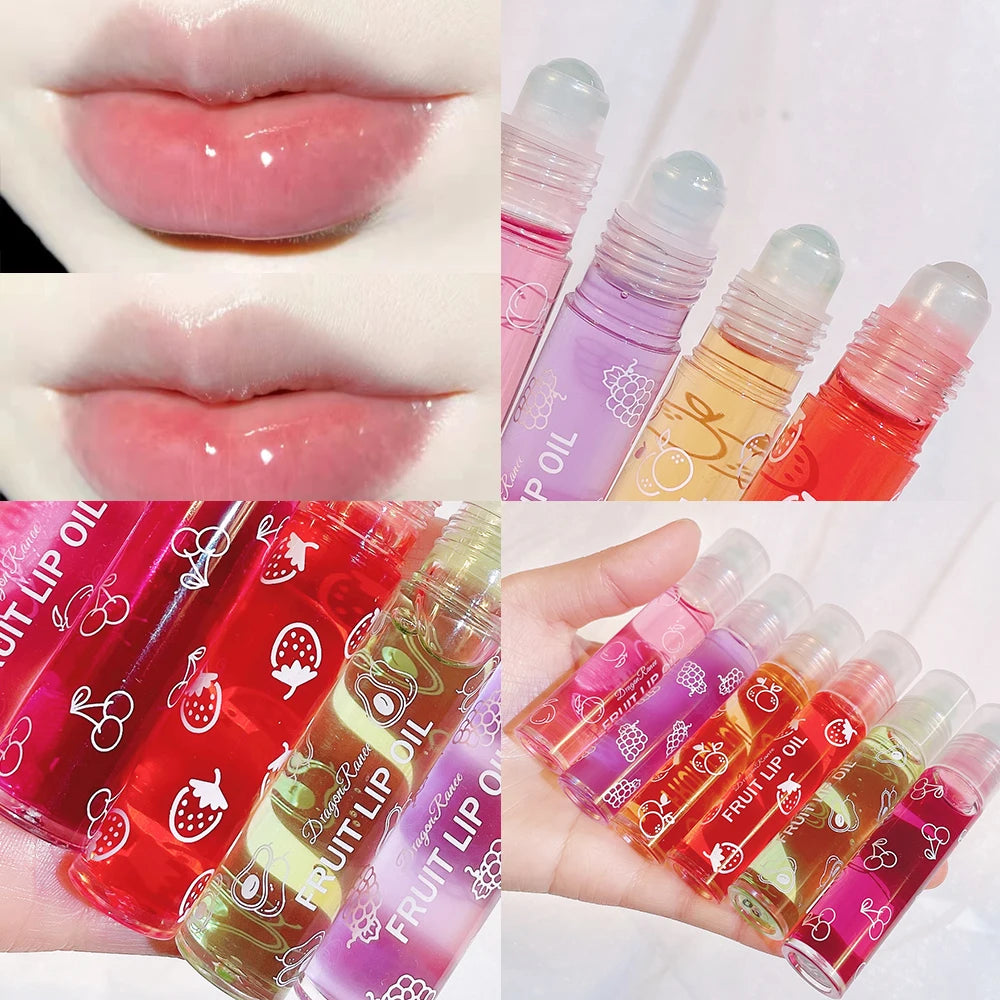 6 Pcs Hydrating Lip Glow Oil, Roll On Lip Gloss Set, Fruit Flavored Lip Gloss Set, Transparent Plumping Lip Gloss Natural Shiny,