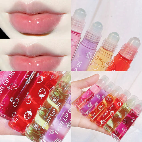 6 Pcs Hydrating Lip Glow Oil, Roll On Lip Gloss Set, Fruit Flavored Lip Gloss Set, Transparent Plumping Lip Gloss Natural Shiny,