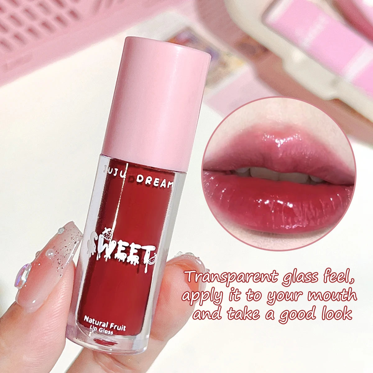 Watery crystal lip gloss Moisturizing Long-lasting color Full gloss Transparent ice cube lipstick Three colors available