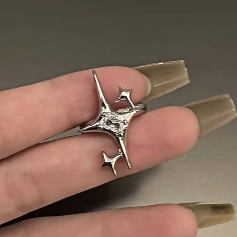 Vintage Irregular Cross Star Open Ring for Women Men Punk Gothic Sliver Color Adjustable Couple Rings Egirl Jewelry Gift