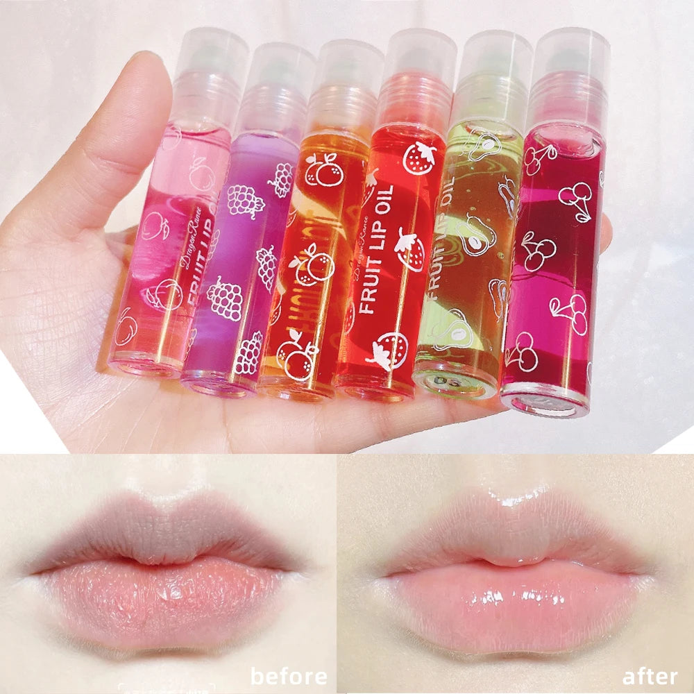 6 Pcs Hydrating Lip Glow Oil, Roll On Lip Gloss Set, Fruit Flavored Lip Gloss Set, Transparent Plumping Lip Gloss Natural Shiny,