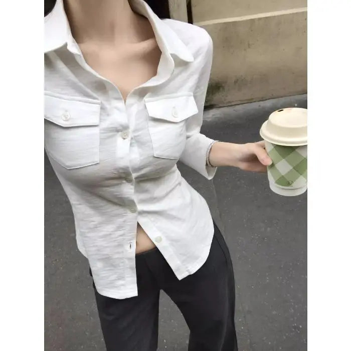 Slim Fit  Neck Shirt Women's Early Autumn Top Black Long Sleeve Commute Style Korean Version Regular Thickness Chinese Pr...