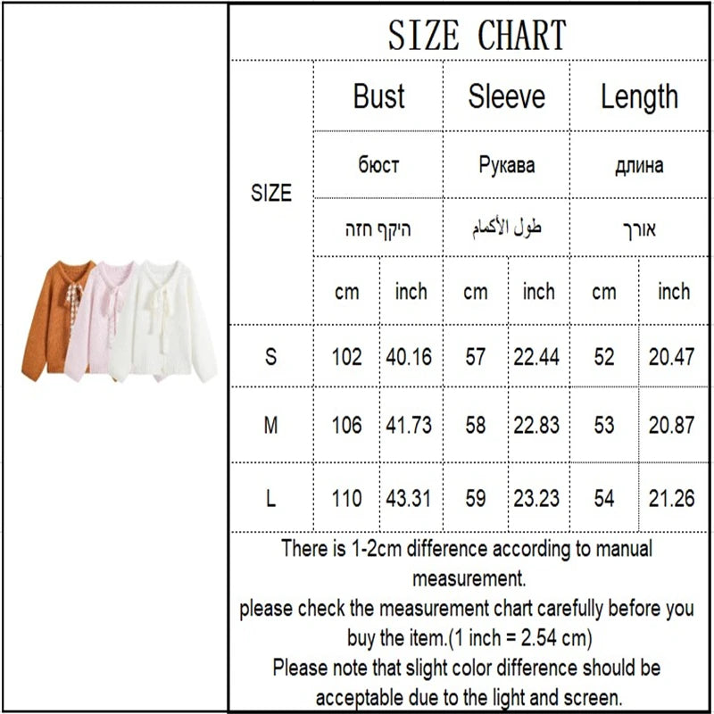 Women's Lace Bow Knit Cardigan, Crew Neck, Long Sleeve, Single Button, Soft Knitted Sweater Jacket, Autumn Daily Casual