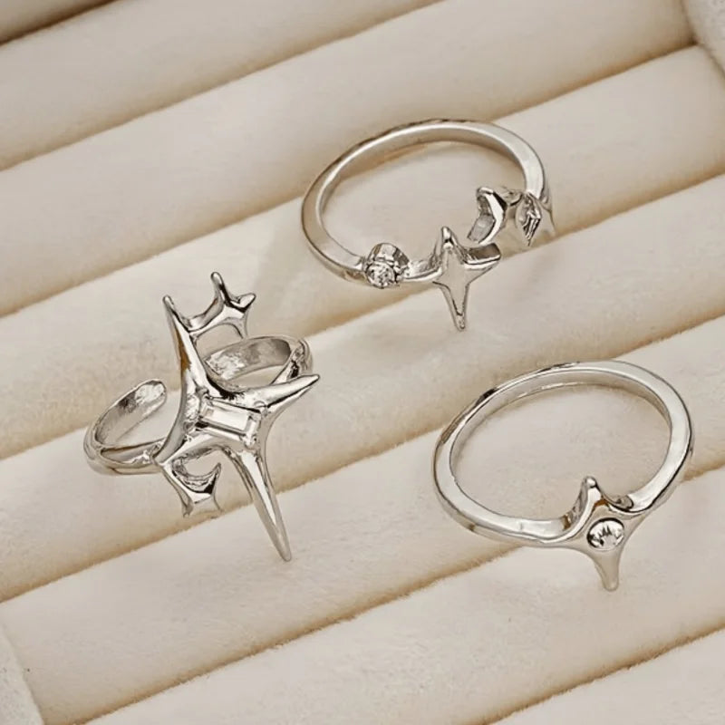 Vintage Irregular Cross Star Open Ring for Women Men Punk Gothic Sliver Color Adjustable Couple Rings Egirl Jewelry Gift