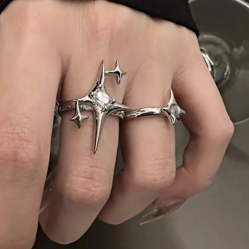 Vintage Irregular Cross Star Open Ring for Women Men Punk Gothic Sliver Color Adjustable Couple Rings Egirl Jewelry Gift