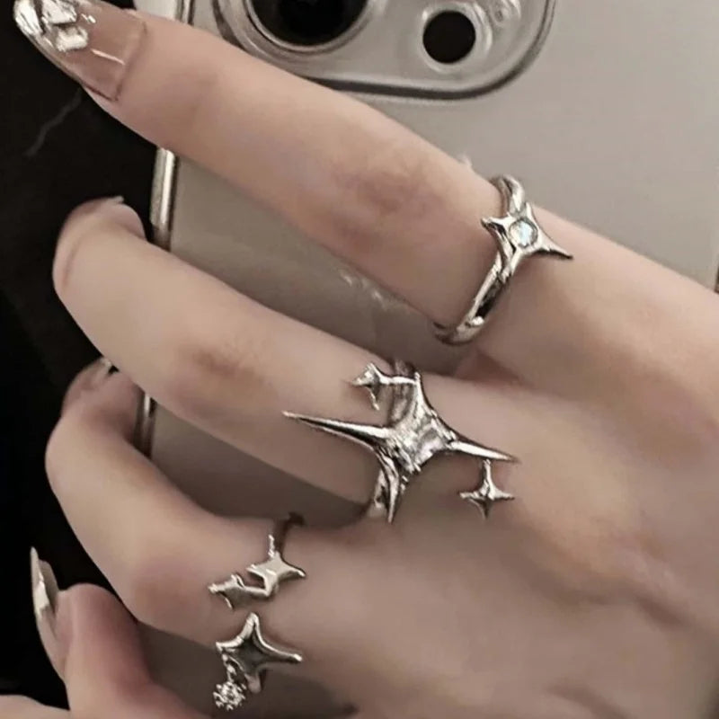 Vintage Irregular Cross Star Open Ring for Women Men Punk Gothic Sliver Color Adjustable Couple Rings Egirl Jewelry Gift
